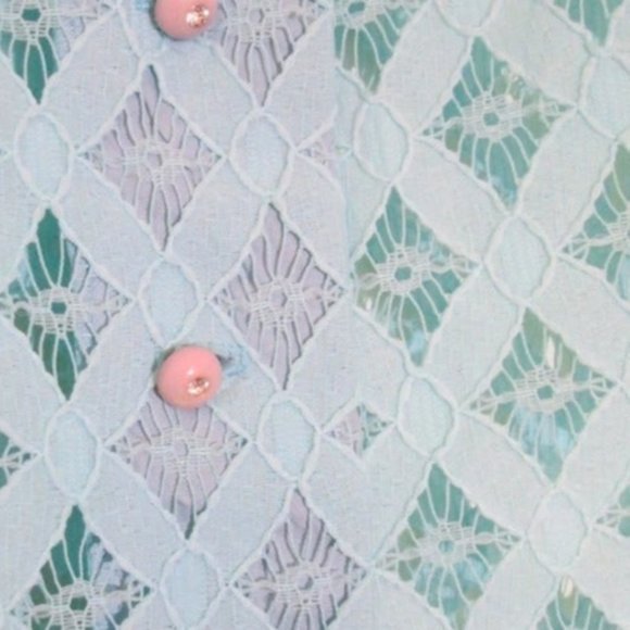 blue lace top sheer vintage shirt size large - Picture 3 of 3